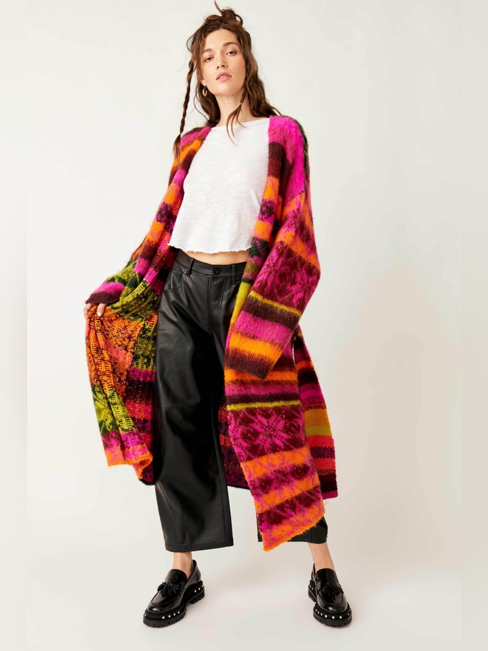 Free People Snowflake Oversized Cardigan Duster Cabin Wool Blend Multicolor L